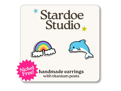 Dolphin and Rainbow Cloud Earrings