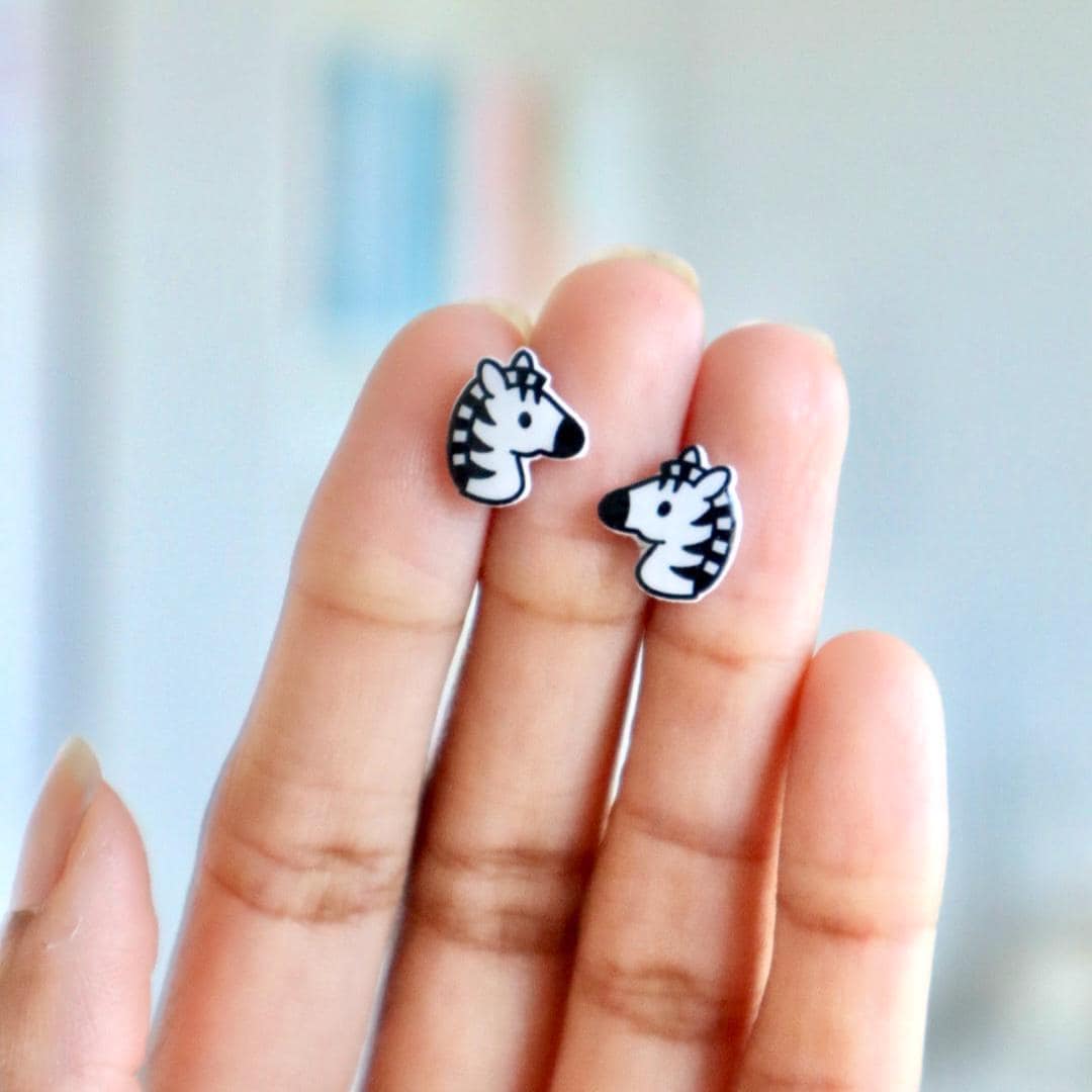 Zebra Earrings • Animal Print Studs • Safari Jewelry • Black and White Animal Earrings • Hypoallergenic Studs • Fun Earrings