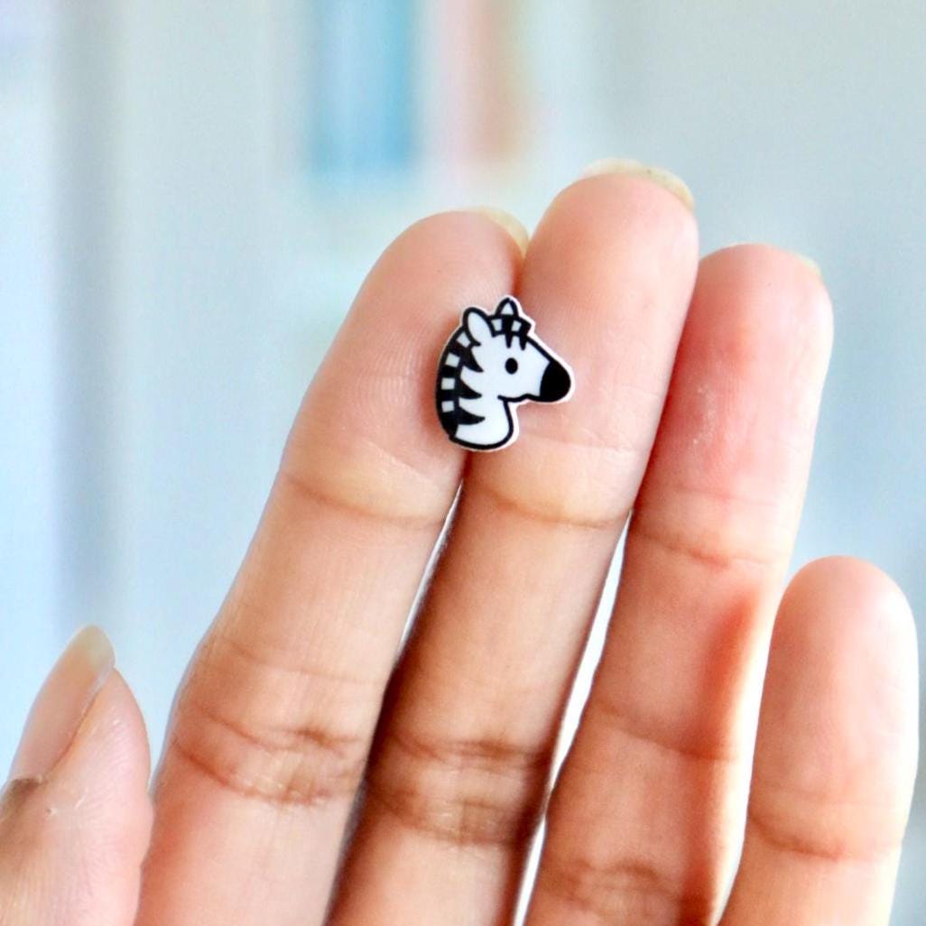 Zebra Earrings • Animal Print Studs • Safari Jewelry • Black and White Animal Earrings • Hypoallergenic Studs • Fun Earrings